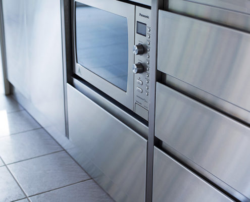 Close up of stainless steel drawers