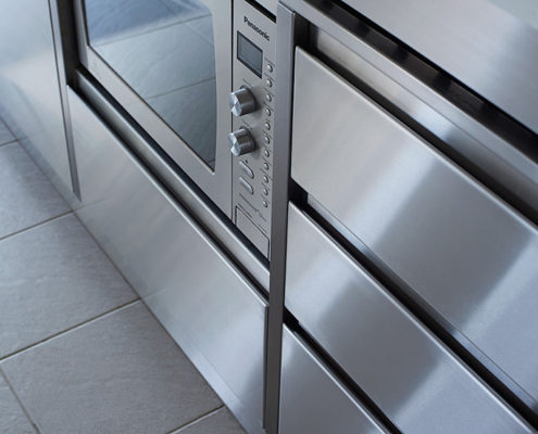 Close up of stainless steel drawers